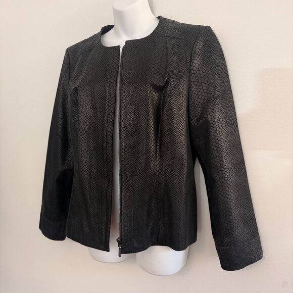 Alfani Petite Genuine Leather Jacket | Snakeskin Embossed | Satin Lined | Sz M - Picture 3 of 11